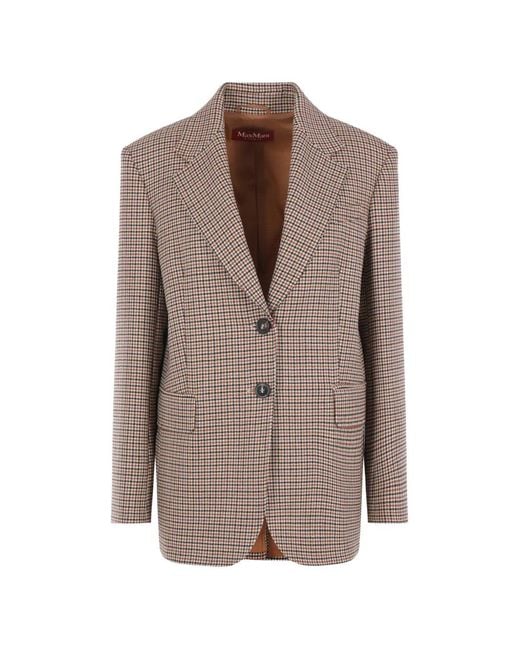 Max Mara Brown Houndstooth-Pattern Single-Breasted Jacket