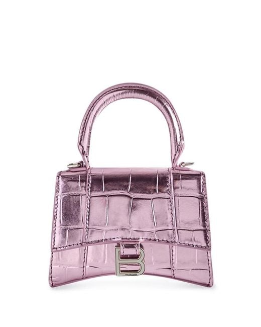 Mini sac à main Hourglass métallisé Balenciaga en coloris Purple