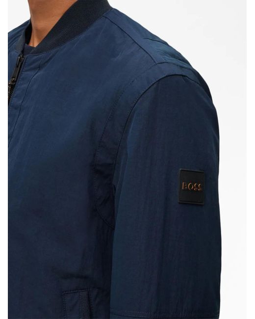 Boss Blue Othmar Logo-Patch Bomber Jacket for men