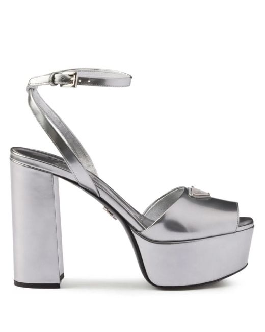 Prada Metallic 115Mm Leather Platform Sandals