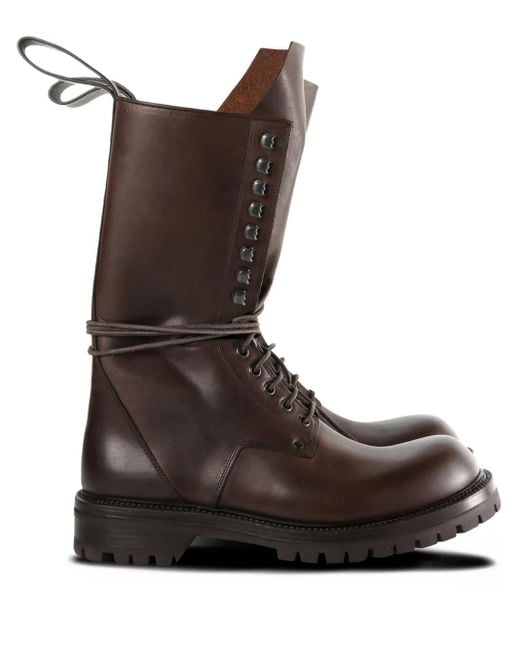 Rick Owens Brown Lace-Up Leather Boots for men