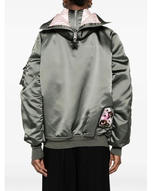 CECILIE BAHNSEN Gray Floral-Patch Hooded Bomber Jacket