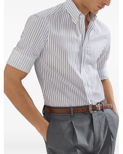 Brunello Cucinelli White Button-Down Collar Shirt for men