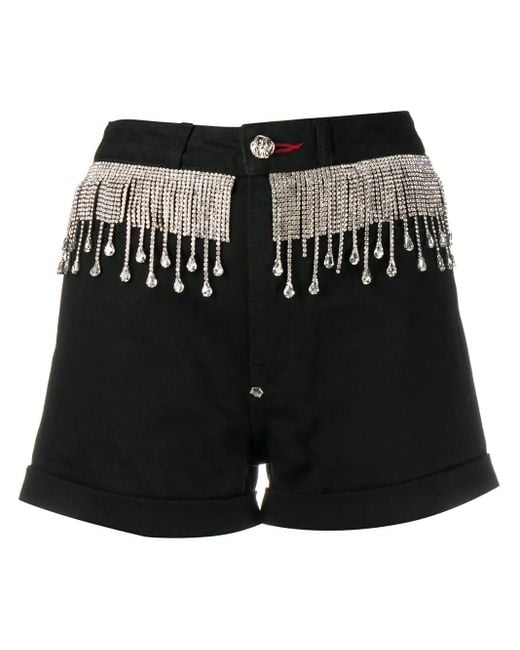 Philipp Plein Black Crystal-Embellished Denim Shorts