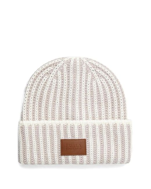 Furla ストライプ ロゴ ビーニー White