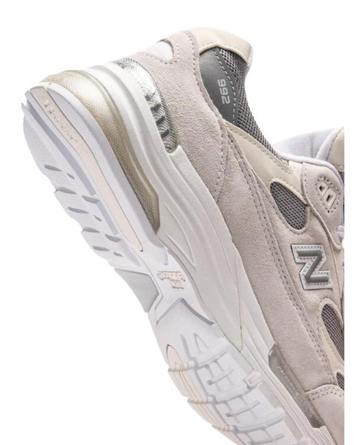 New Balance White 992 Mesh Leather Sneakers for men