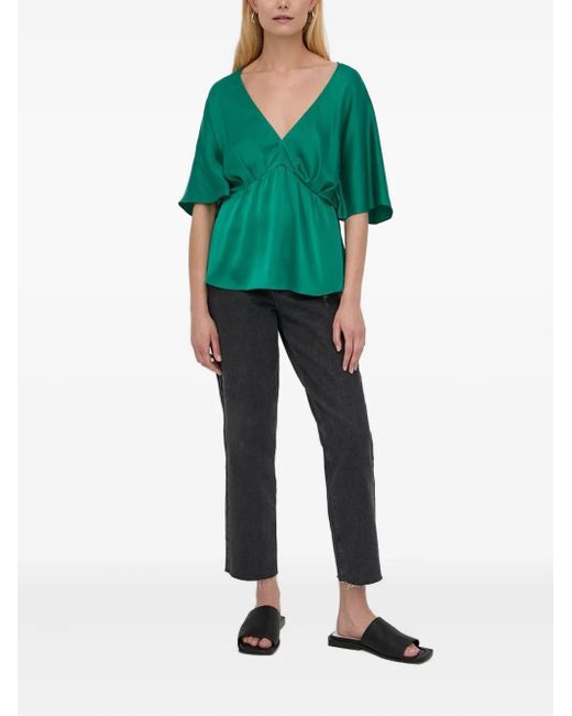 Notes Du Nord Green V-Neck Gathered Blouse