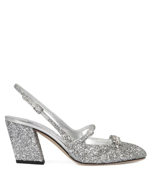 Jimmy Choo White 45Mm Belinda Glitter Slingback Block-Heel Pumps