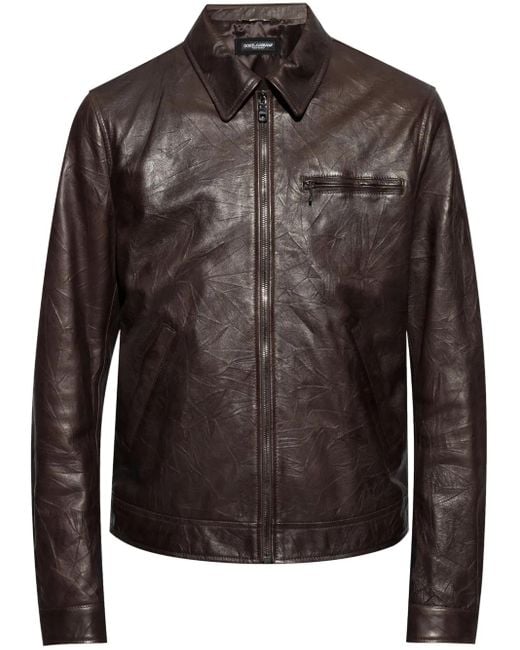Dolce & Gabbana Black Zipped Leather Jacket for men