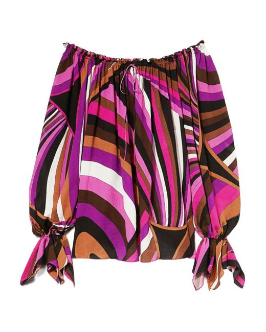 Emilio Pucci Red Iride-Print Off-Shoulder Top