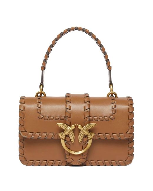 Pinko Brown Braided-Leather Crossbody Bag