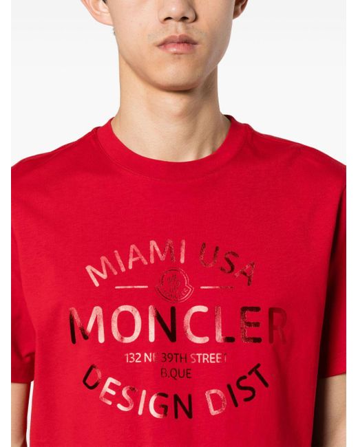 Moncler Red Logo-print Cotton T-shirt for men