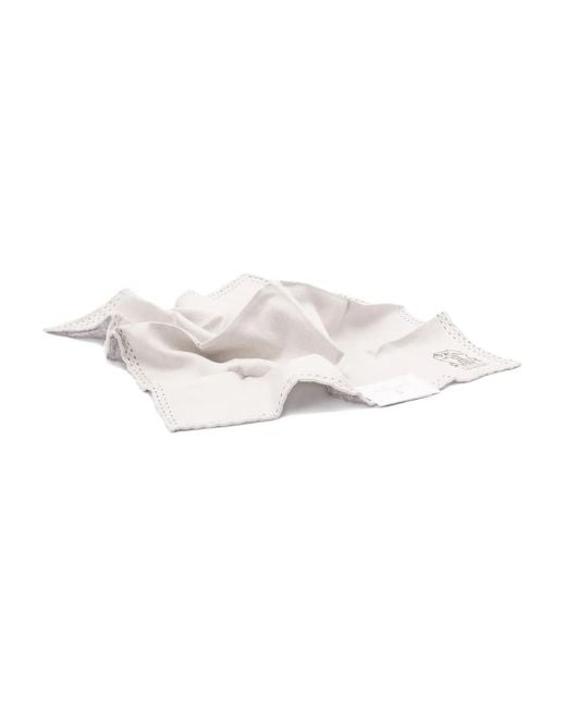Brunello Cucinelli White Silk Pocket Square for men