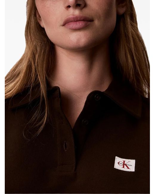 Calvin Klein Brown Logo-Patch Long-Sleeved Polo Shirt