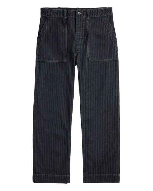 RRL Blue Herringbone-Pattern Cotton Trousers for men