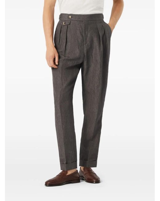 Brunello Cucinelli Gray Linen Tailored Trousers for men