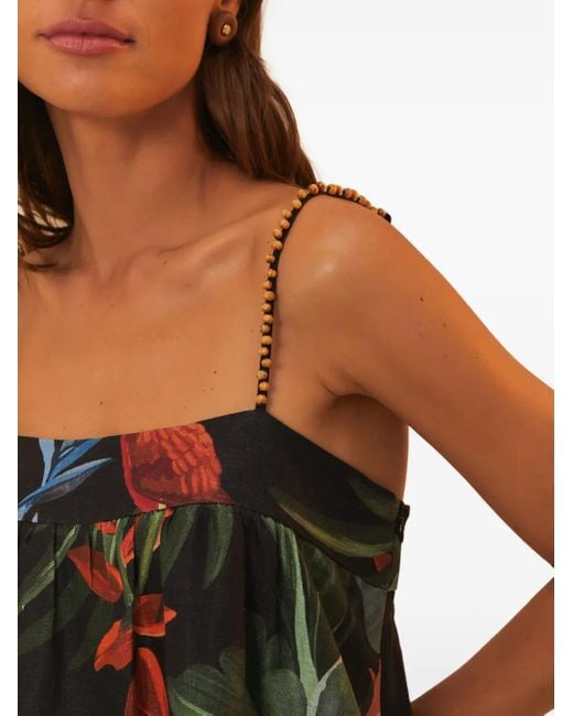 Vestido corto Midnight Macaw Fiesta con estampado floral y correa con cuentas Farm Rio de color Black