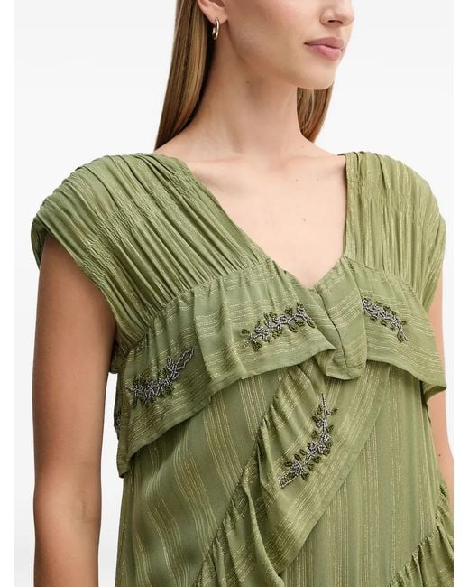 INTROPIA Green Ruffled Embellished Midi Dress
