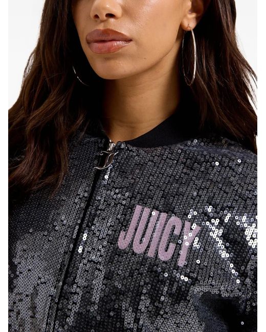 Juicy Couture Black Sequin-Embellished Cropped Bomber Jacket