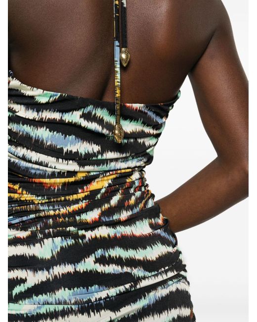 Just Cavalli Black Gerafftes Kleid mit Zebra-Print