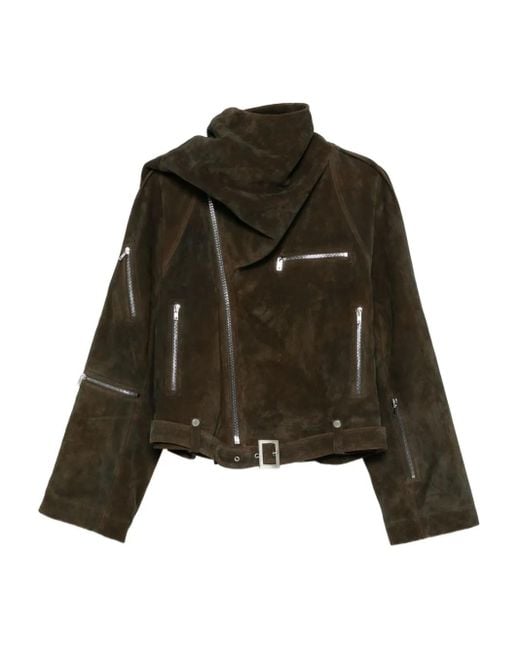 Rick Owens Brown Asymmetric Biker Jacket