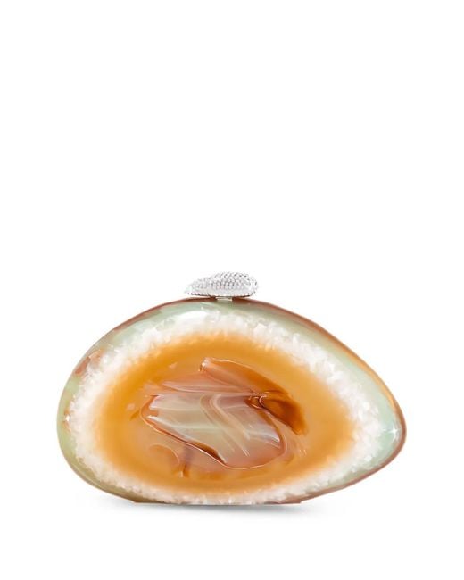 Benedetta Bruzziches Brown Ariel Crystal-Embellished Marbled Clutch Bag