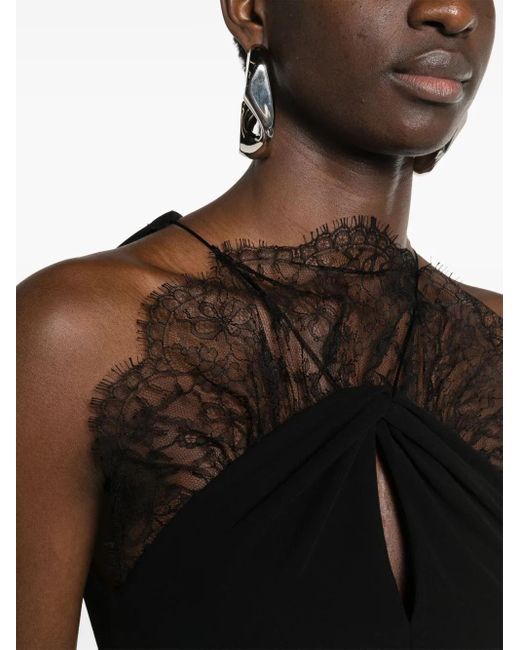 Givenchy Black Lace-Appliqué Halterneck Midi Dress