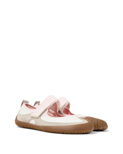 Camper White Peu Path Touch-Strap Ballet Flats