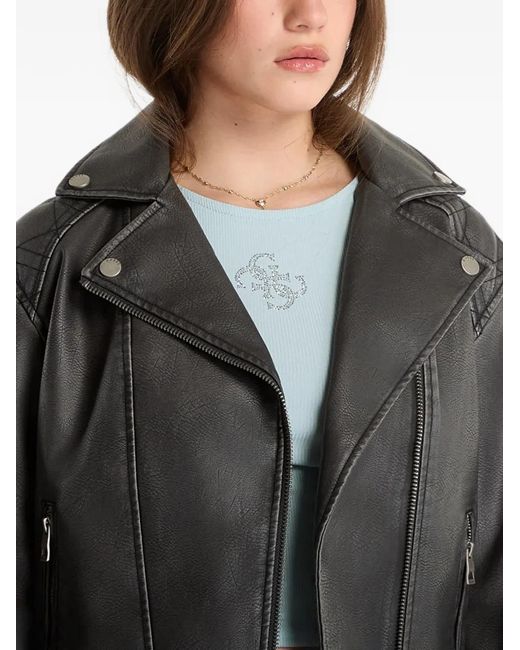 Guess Gray Quilted-Panel Belted Long Sleeved Jacket