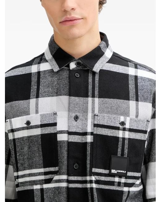 Karl Lagerfeld Gray Check Patch-Detail Shirt for men