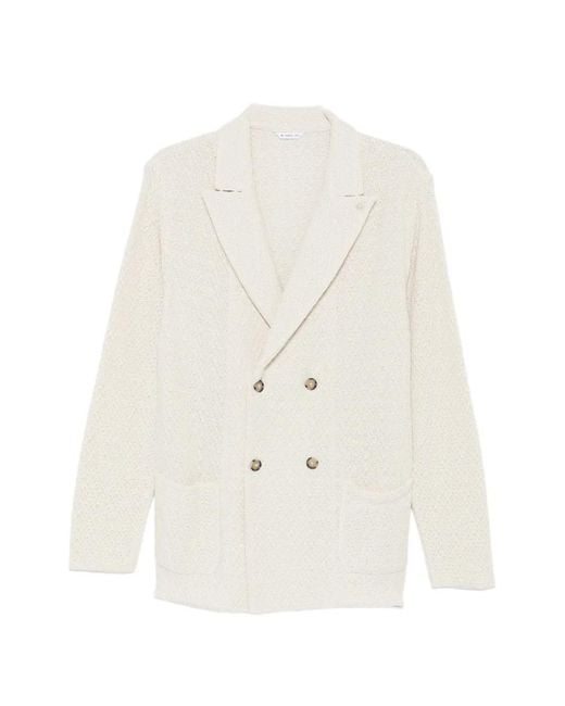 Manuel Ritz White Double-Breasted Knit Blazer for men