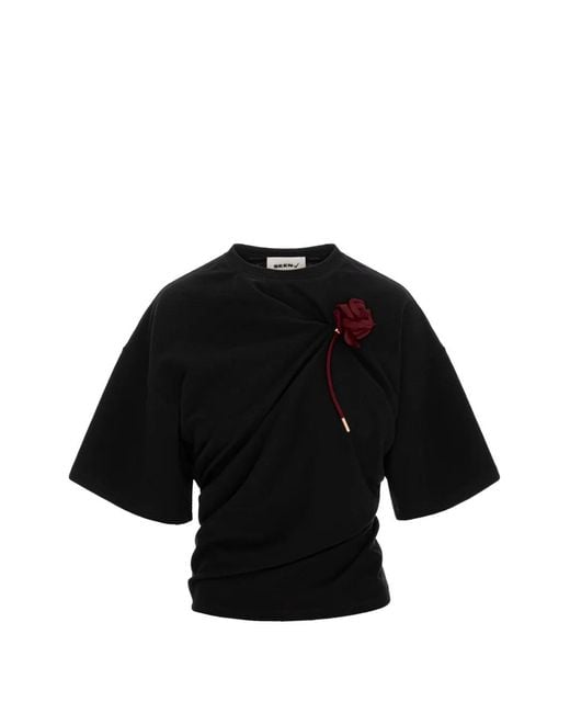 SEEN USERS Black Suspended Rose Asymmetrical T-Shirt