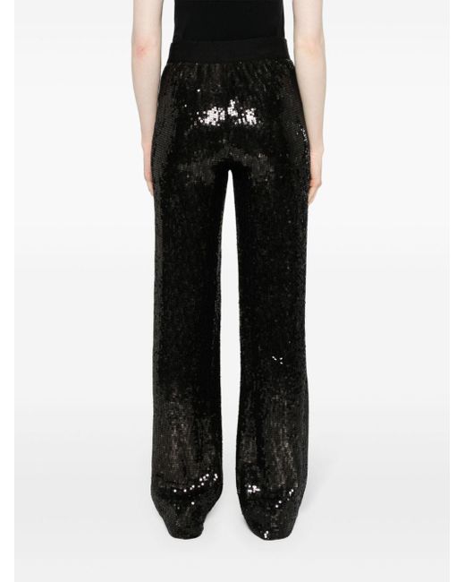 Alice + Olivia Black Sequin-embellished Wide-leg Trousers