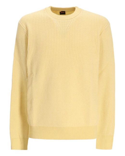 Boss Yellow Ribbed Cotton Sweater for men