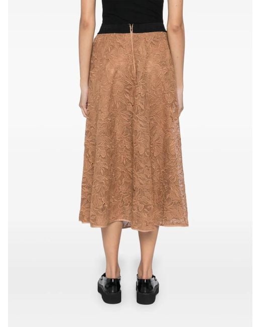 Karl Lagerfeld Brown Orchid-Embroidered Skirt