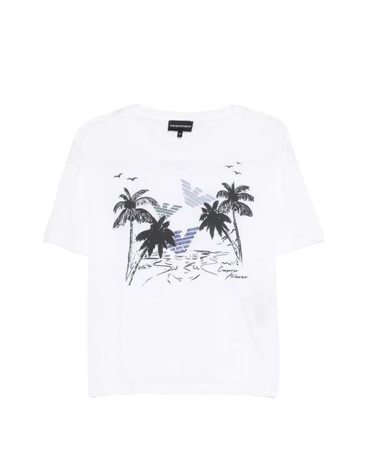 Emporio Armani White Palm Tree Printed T-Shirt