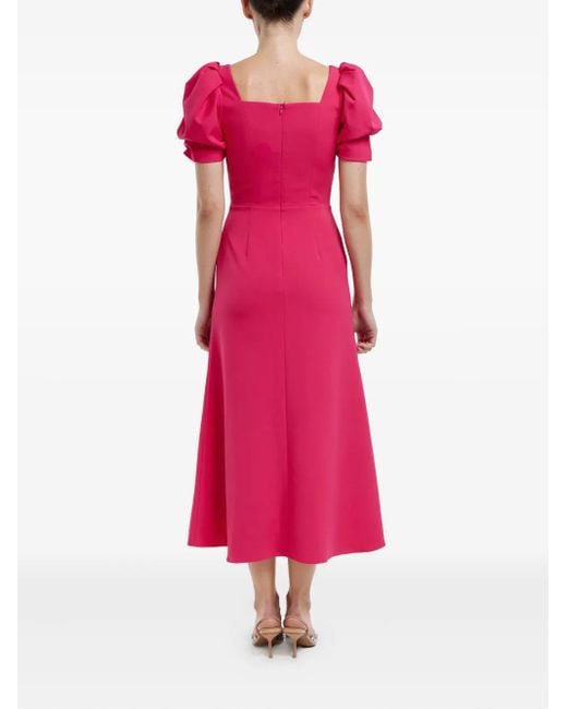 POST MERIDIEM Pink Godet-Silhouette Square-Neck Midi Dress