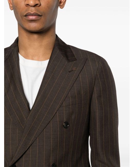 Tagliatore Black Striped Double-breasted Suit for men