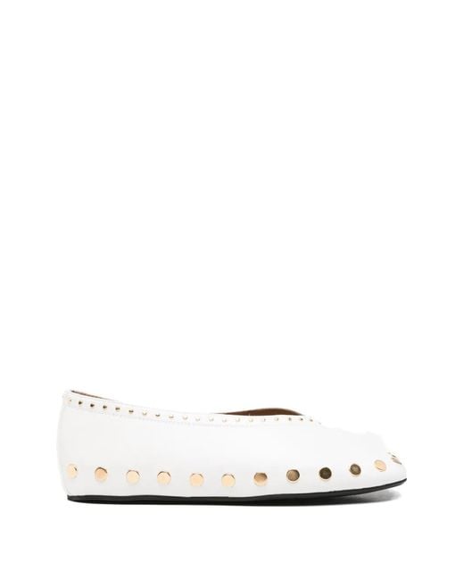 Ganni White Jenny Embellished Ballet Flats