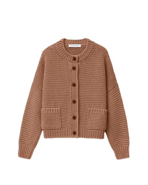 Iris Von Arnim Brown Chunky-Knit Patch-Pocket Cardigan