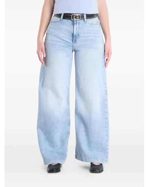 Guess Blue Bellagio Faded-Wash Wide-Leg Jeans