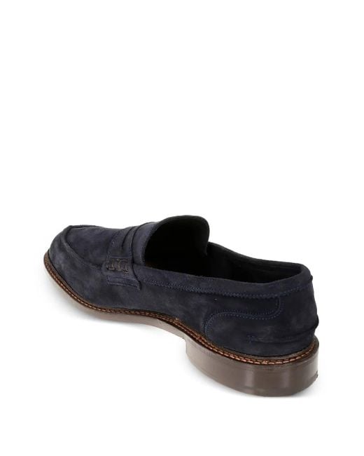 Tricker's Blue Adam Penny Suede Loafers for men