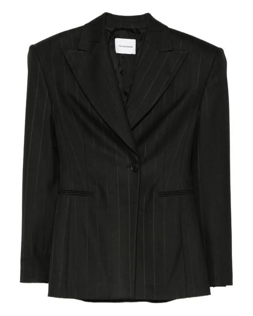 ANDAMANE Black Pinstriped Single-Breasted Blazer
