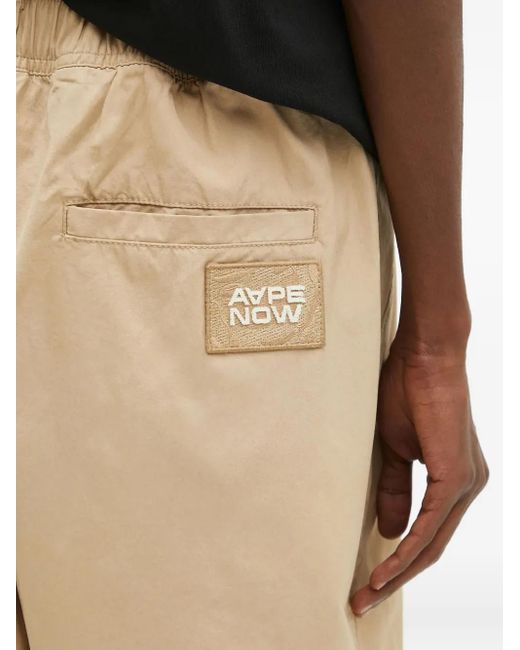 Aape By A Bathing Ape Natural Pleated-Detail Logo-Patch Shorts for men
