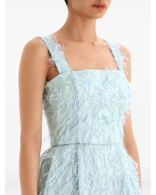 POST MERIDIEM Maxi-Jurk Met Korset-Design En Verfraaid Met Veren in het Blue