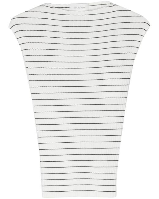 Sportmax White Striped Ribbed-Knit Top