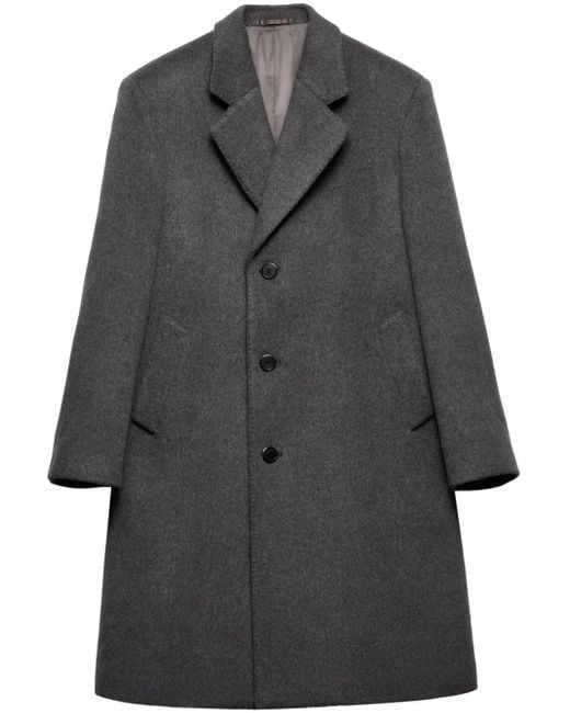 Prada Black Single-Breasted Wool Coat for men