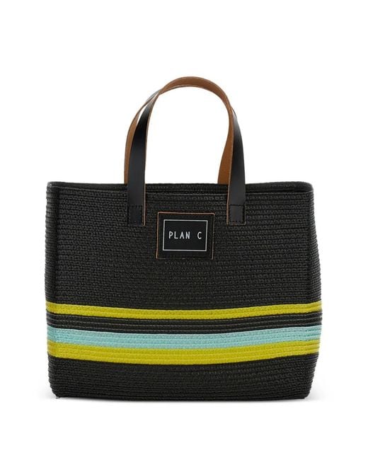 Plan C Black Shopper Aus Bast