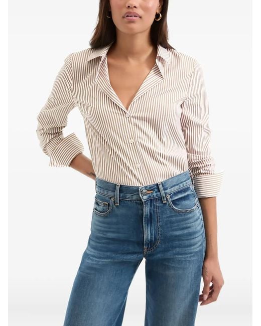 Veronica Beard Natural Striped Long-Sleeve Shirt
