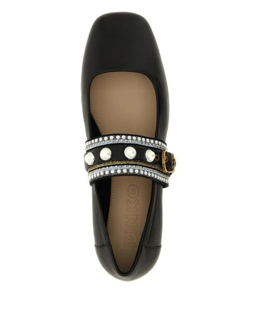 Pinko Black Embellished-Buckle Ballet Flats